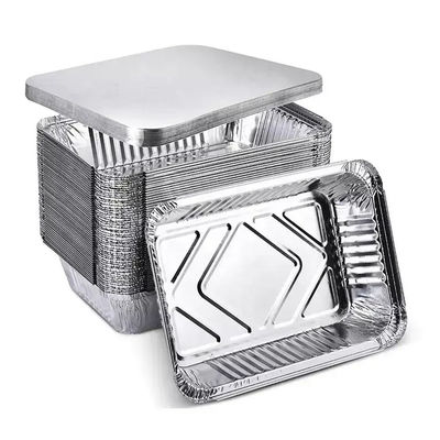 Container 380ml Aluminum Foil Lunch Box Tray With Lid Rectangle / Round