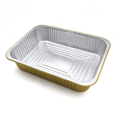 Gold Smooth Wall Heat Seal Cover Takeaway Foil Food Container Dengan Penutup Plastik