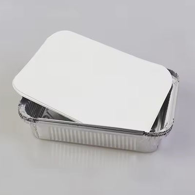 Kontainer makanan aluminium persegi panjang sekali pakai dengan tutup lipat sempurna untuk restoran, acara katering dan persiapan makanan